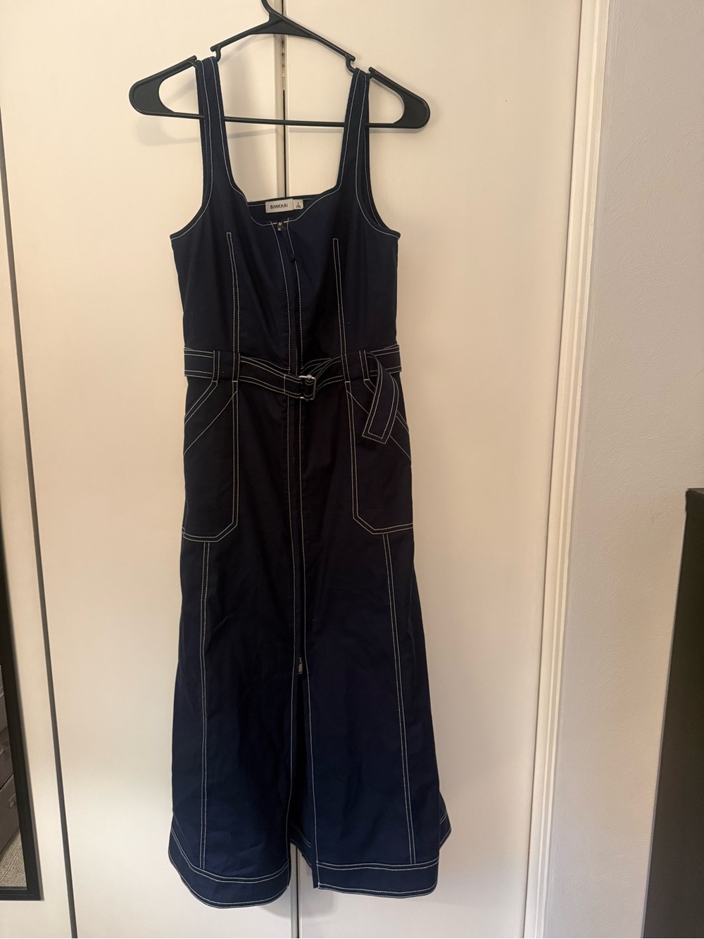 SIMKHAI Manson Belted Cotton-Blend Canvas Midi Dress